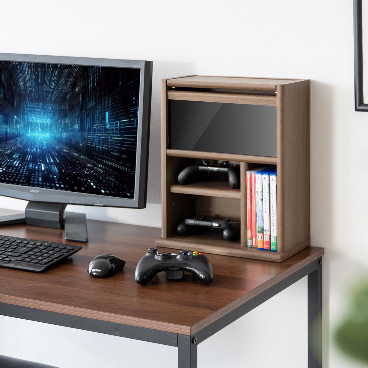 ゲーム機ラック 強化ガラス前板 REGABO 幅30cm （ ゲーミングラック