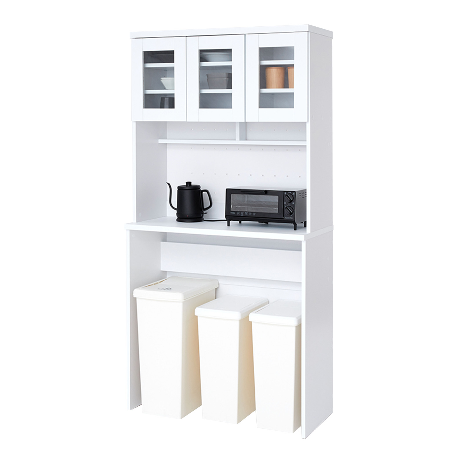 LOWYA（ロウヤ） 食器棚 幅90cm ゴミ箱上ラック キッチン収納 キッチン