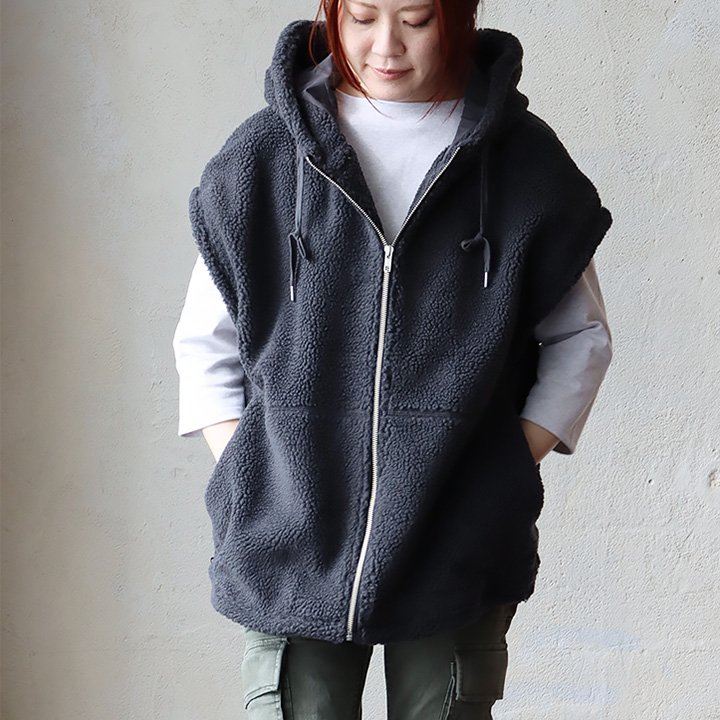 PATY ベスト ボアベスト レディース フード付き ポリエステル 裏地