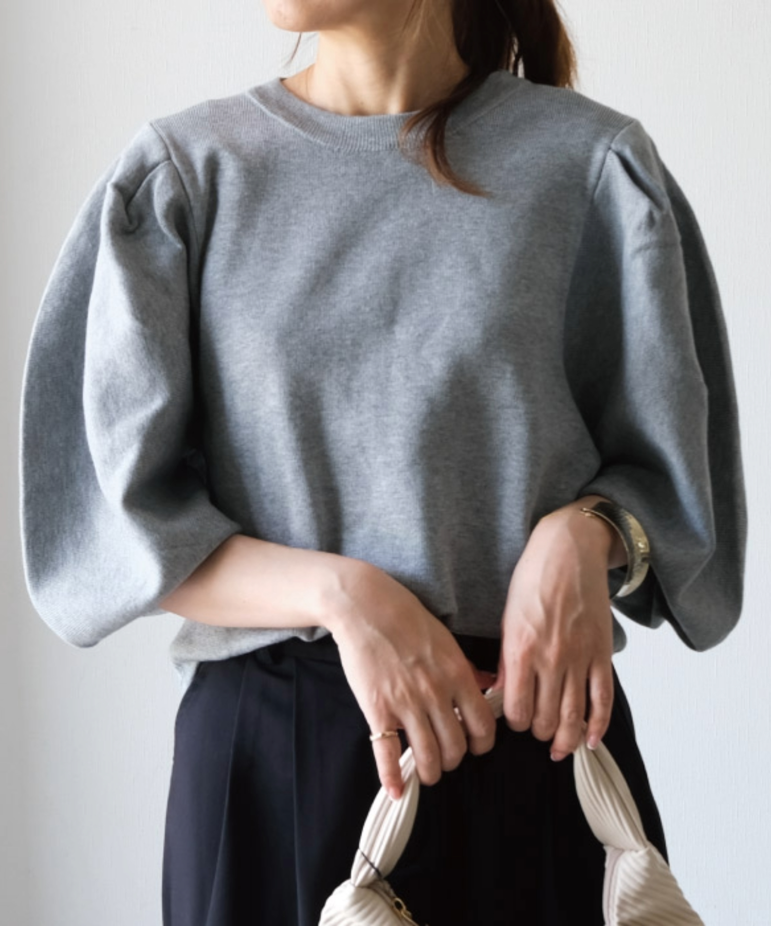 バルーンスリーブニット トップス ニット レディース 春 秋 M 5分袖 五