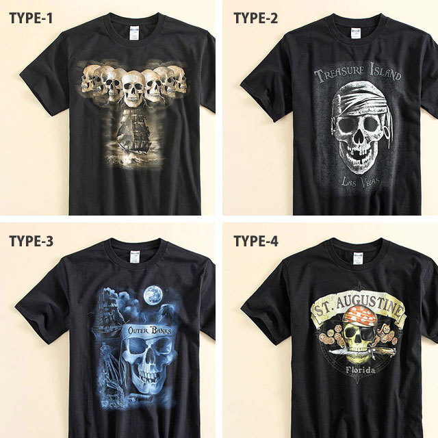 全品送料無料 スカル柄プリント Tシャツ メンズ 半袖 ドクロ ガイコツ