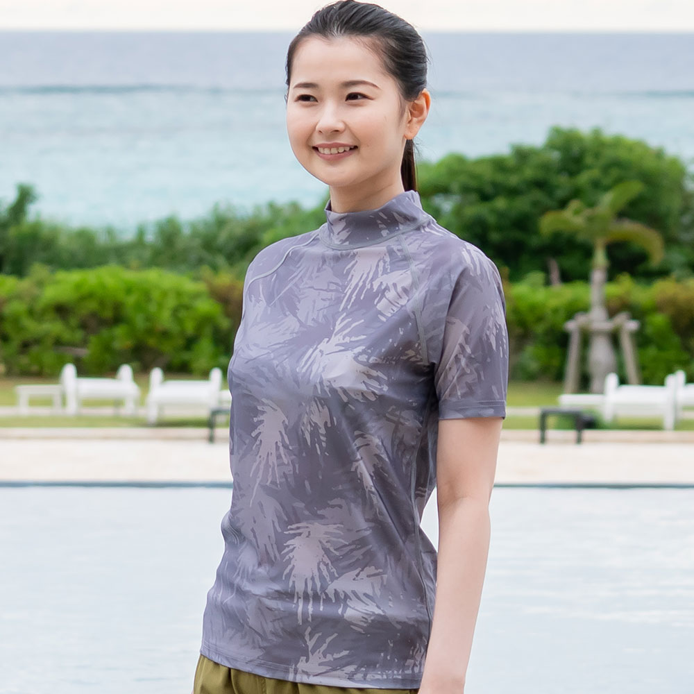 SALE ラッシュガード ユニセックス 半袖Tシャツ 数量限定 立ち襟 水着