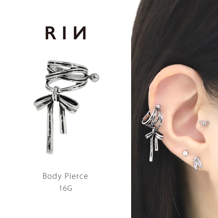 凛 RIN 軟骨ピアス 16G ボディピアス リボン バレエコア シールド