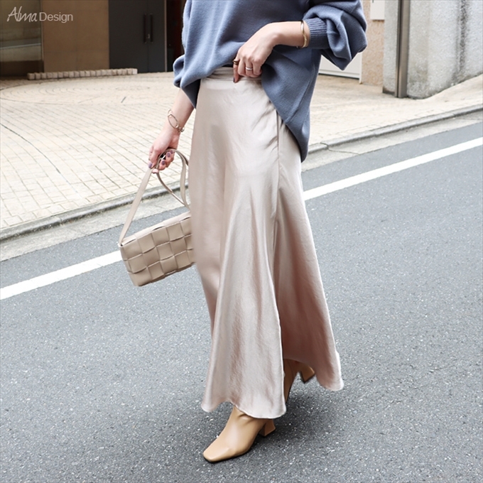 サテン マーメイド フレア フレアー スカート レディース フェミニン