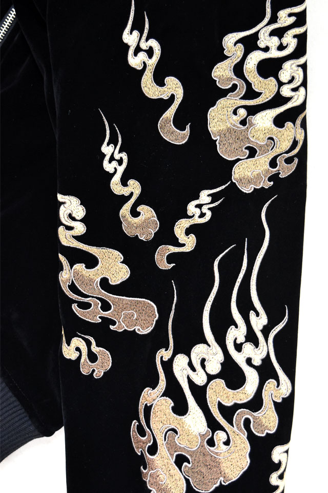 粋 火炎九尾の狐 別珍スカジャン 絡繰魂 253067 和柄 和風 キツネ 妖怪