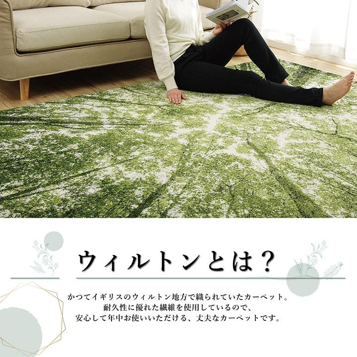 ラグ カーペット 200×250cm 3畳 グリーン ボタニカル ホットカーペット
