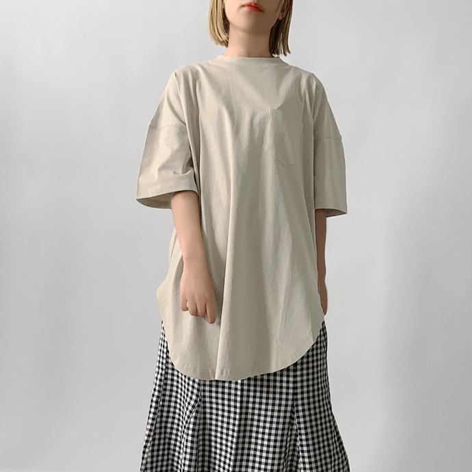 Tシャツ カットソー オーバーサイズ 七分袖 ハイネック ロング丈