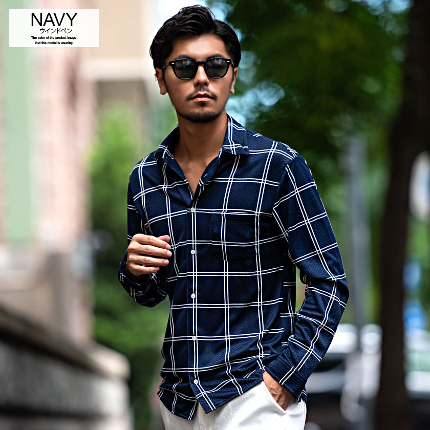 SOMEDIFF（サムディフ） シャツ メンズ 長袖 千鳥格子 イタリアン