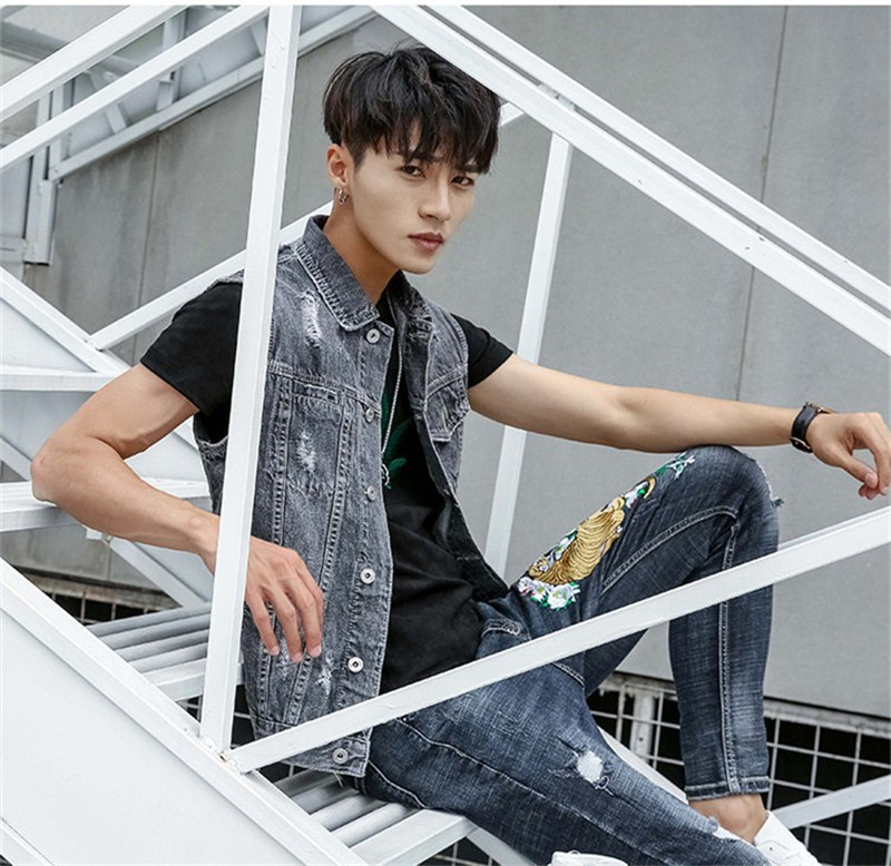 デニムベスト ベスト デニム メンズ ダメージ加工 カジュアル