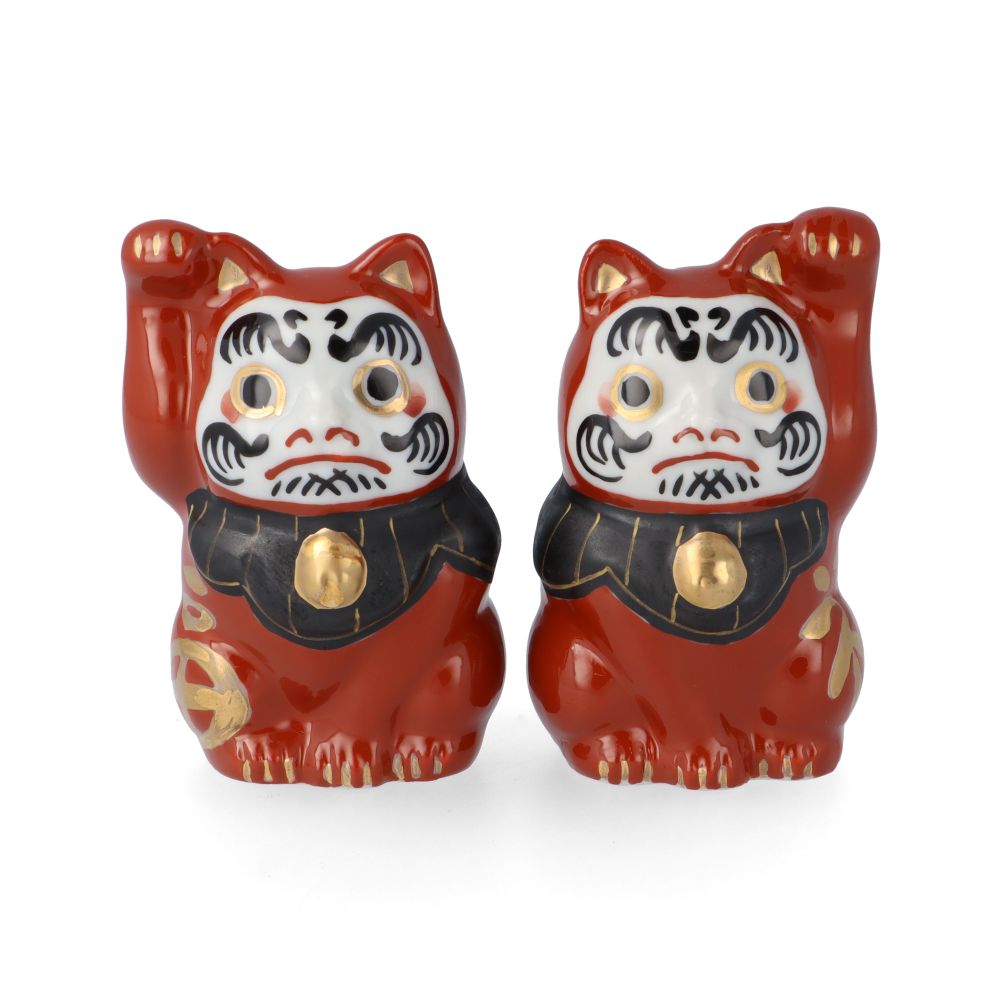 九谷焼 招きだるま猫 ペア・単品 置物 縁起物 招き猫 だるま 人気 ペア