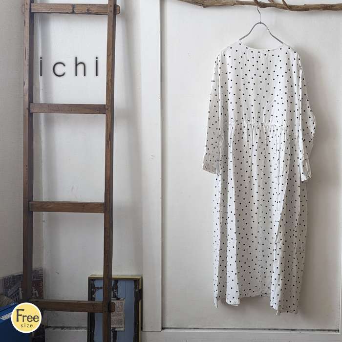 ICHI（イチ） セール30％ 小ドット切り替えギャザーロングワンピース