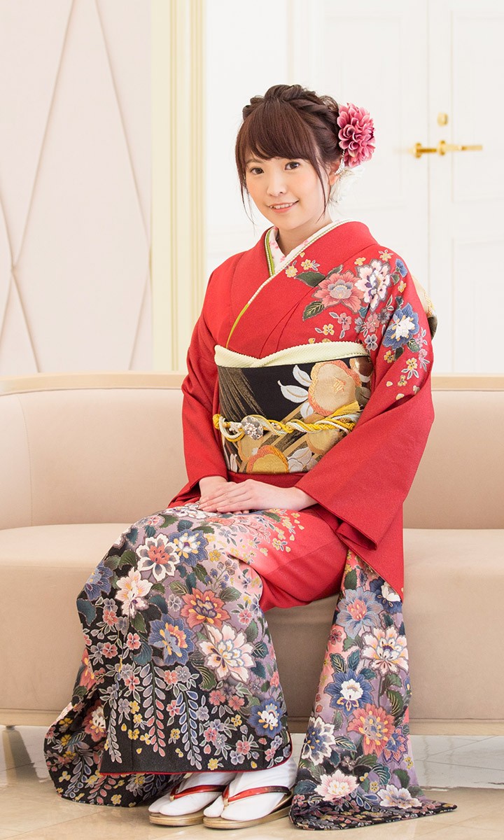 高級正絹 振袖レンタル 送料無料 FS-058 赤系 振袖 成人式 レンタル