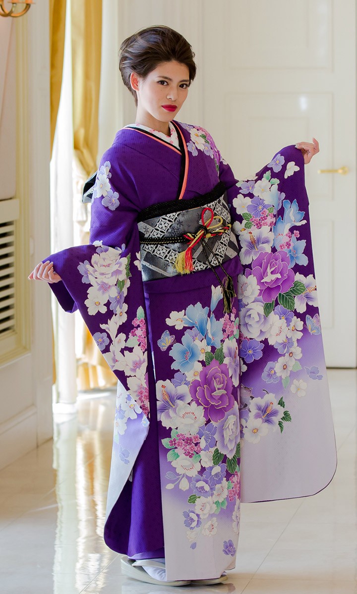 高級正絹 振袖レンタル 送料無料 FS-099 紫系 振袖 成人式 レンタル