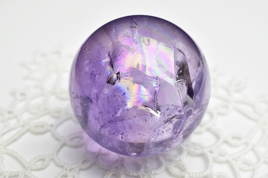 アメジスト AAAAAA ◇最高級・虹入り◇ 丸玉【約32mm珠】ブラジル産