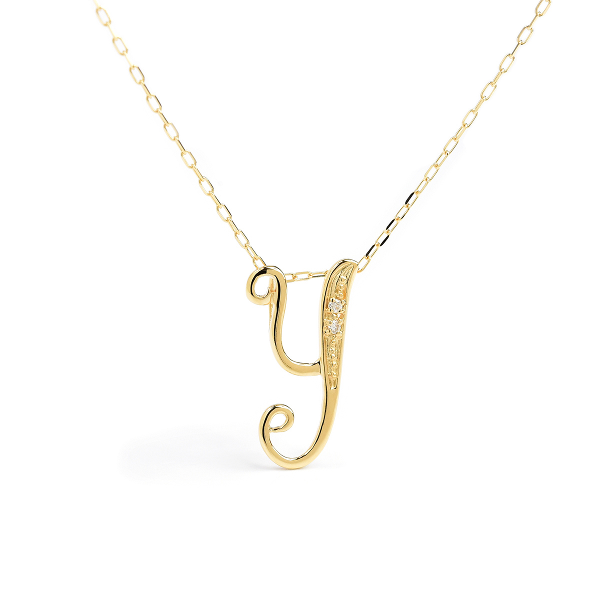 イニシャル ネックレス K18 little ダイヤモンド 天然石