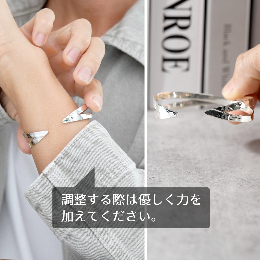 スターリング シルバー 925 ブレスレット シンプル 槌目 バングル