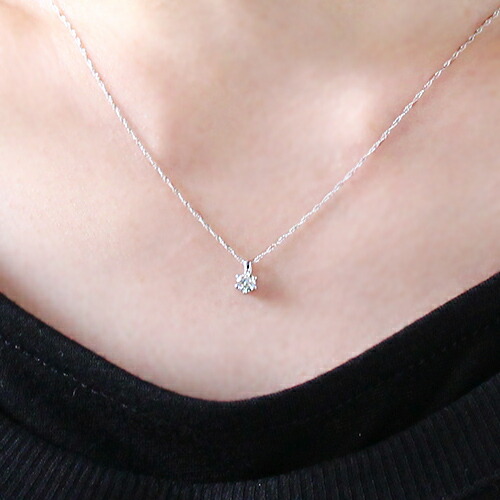 完売】ダイヤモンド 一粒 ネックレス 天然 K18 ホワイトゴールド 6本爪