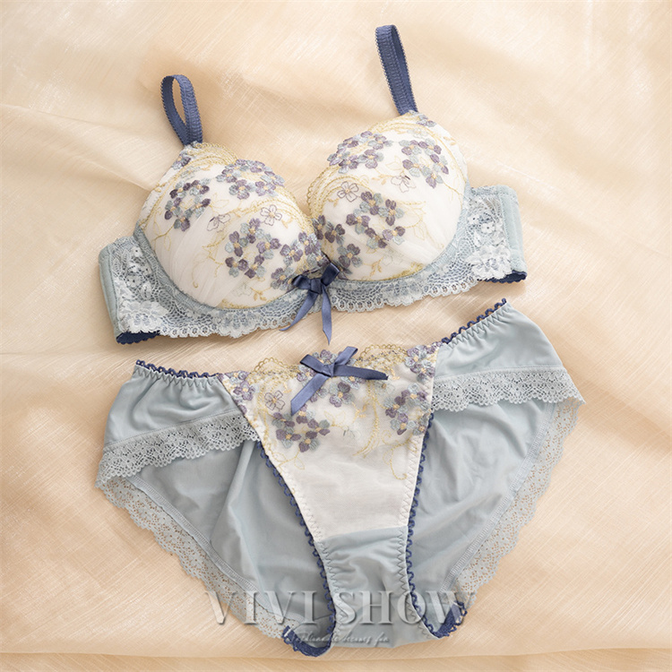 ブラジャー ショーツ セット 花柄 刺繍 レース ワイヤー入り 脇高 補正