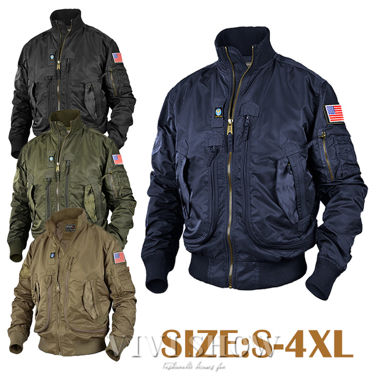USフラッグ付き メンズ ミリタリースタイル MA-1 フライトジャケット