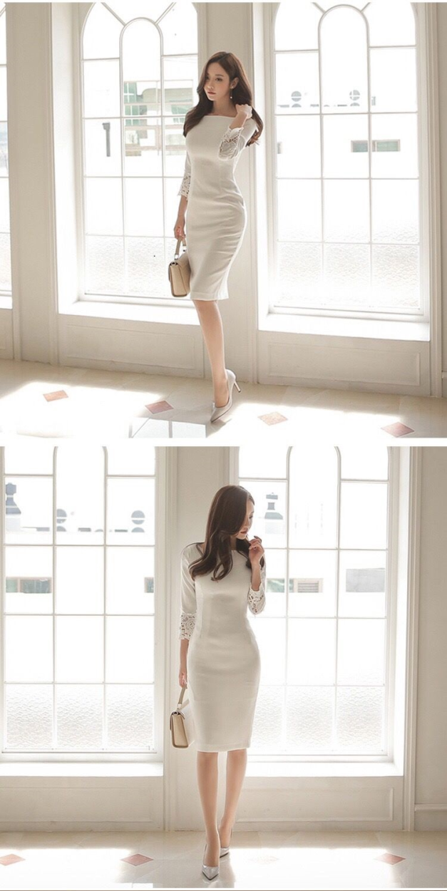 タイトワンピース 膝丈 ワンピース 細身 二次会 エレガンス ホワイト
