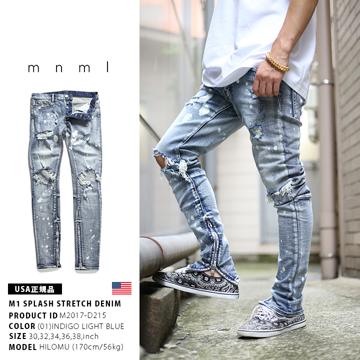 mnml（ミニマル） M1デニム ジーンズ ハイダメージ ハイブリーチ