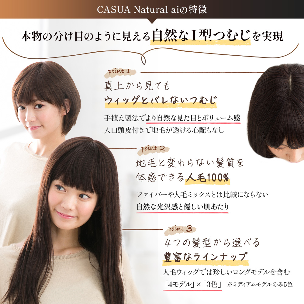 ウィッグ ボブ 人毛100% 女性 医療用 自然 かつら レディース 全3色 2