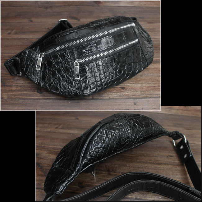 クロコダイル ウエストバッグ ボディバッグ ワニ革 斜めがけ ブラック