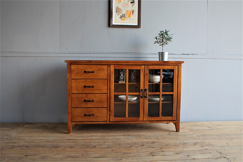 キャビネット 天然木 アンティーク 幅120cm 木製 格子 ヴィンテージ