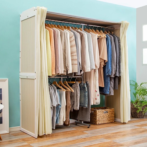 木製伸縮式クローゼットハンガー 棚なし 伸縮ハンガーラック カーテン