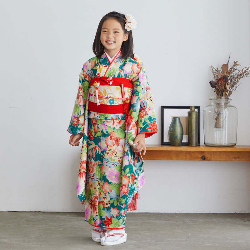 七五三 7歳着物 レンタル フルセット 式部クラシック ブランド着物 緑