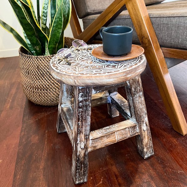 スツール 木製 花台 踏み台 足置き 椅子 チェア ♪ボタニカル彫刻