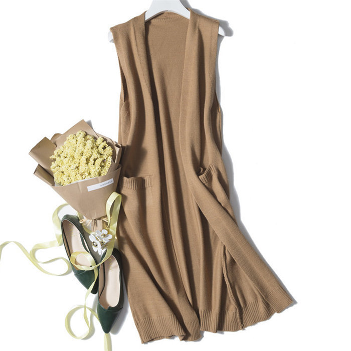 ニットベスト レディース ノースリーブ ロングジレ トレンチベスト