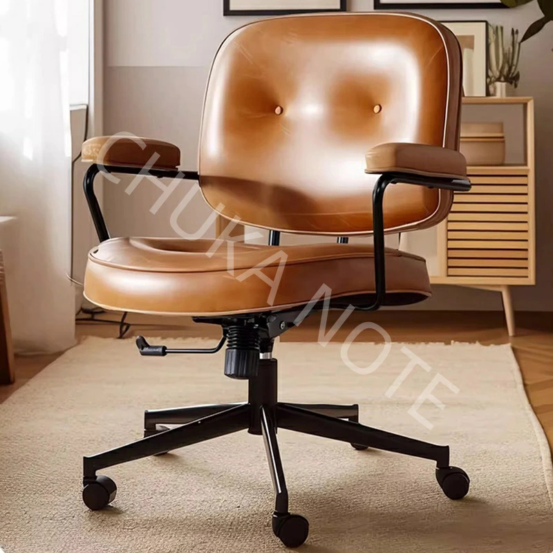 本革 背もたれ椅子 レトロ風 書斎 PCチェア デスクチェア ロッキング