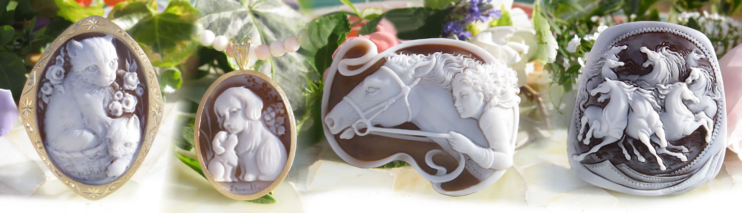 猫,犬,鳥,イルカ,馬のシェルカメオ カメオ専門店 千年ジュエリー Yahoo