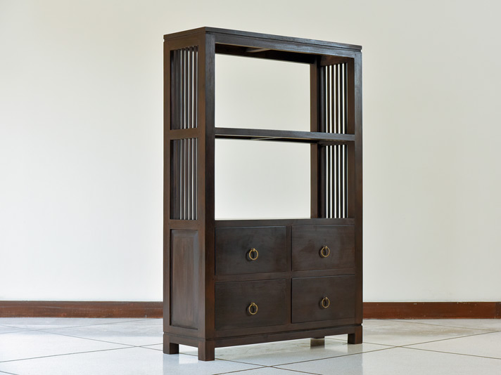 チェスト アジアン家具 チーク無垢材 おしゃれ A4対応シェルフ付 2段