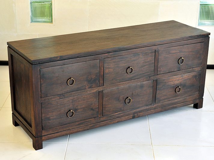 チェスト アジアン家具 チーク無垢材 おしゃれ 3列×2段 幅126 木製 棚