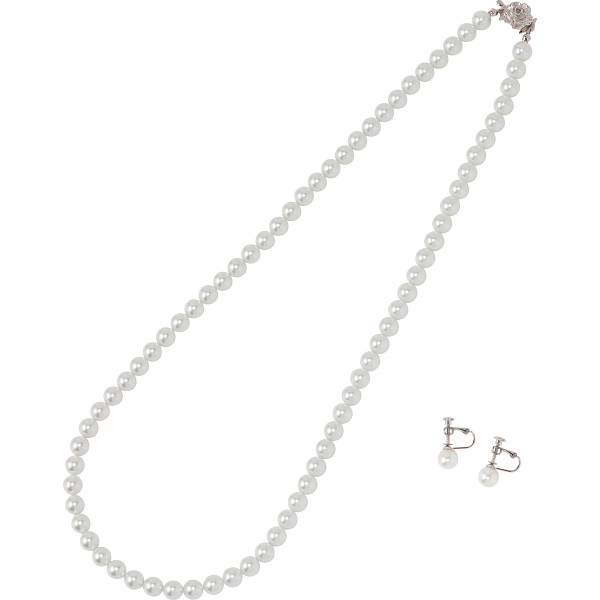 ユキコハナイ パールロングネックレス・イヤリングセットホワイト