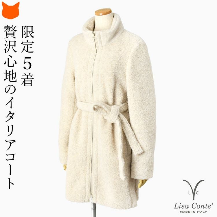 イタリア製 アルパカ ウール コート レディース 軽い ステンカラー