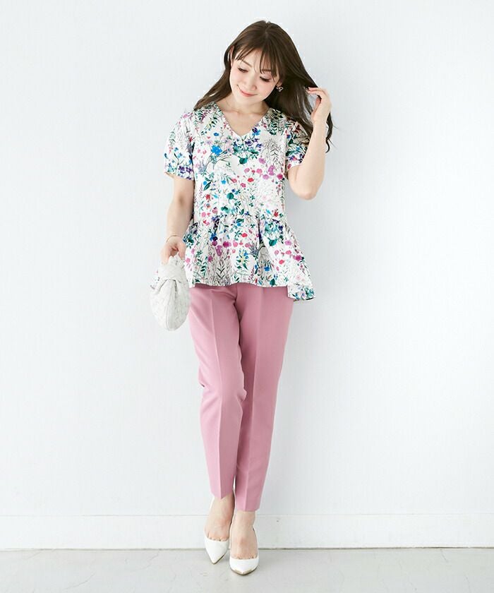 ブラウス ボタニカル柄 フレアヘム 半袖 Liala×PG 全3色｜lpg811-1053