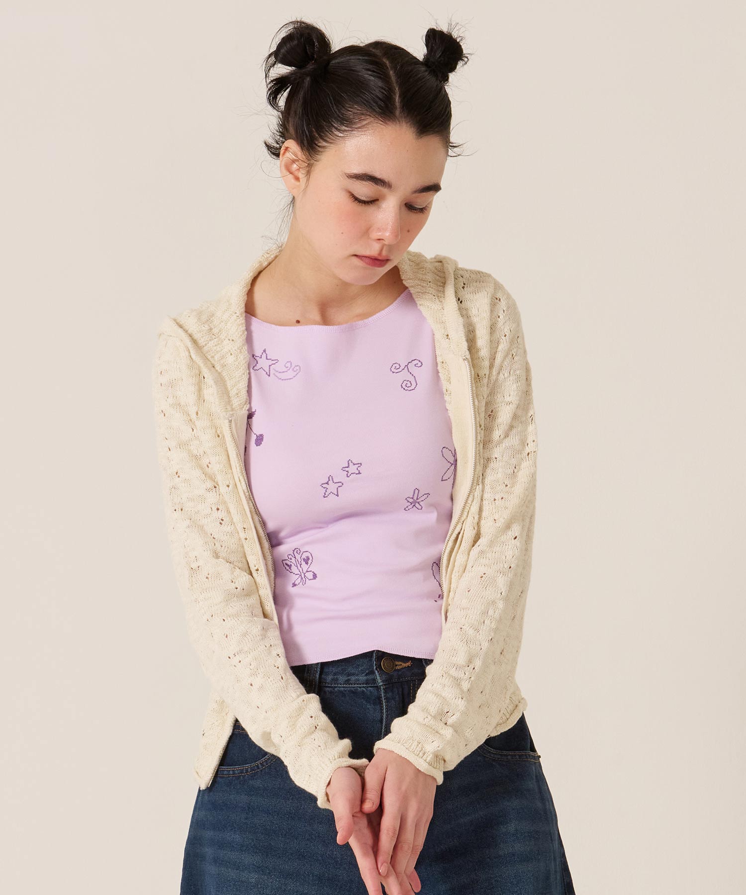 アイレット柄 ニットフーディー TINA：JOJUN 全3色｜tnj421-0836【4