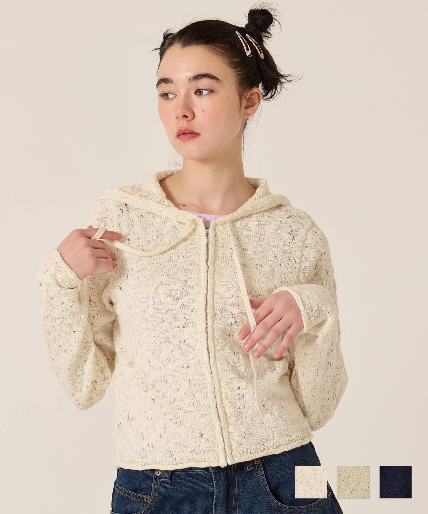 アイレット柄 ニットフーディー TINA：JOJUN 全3色｜tnj421-0836【4