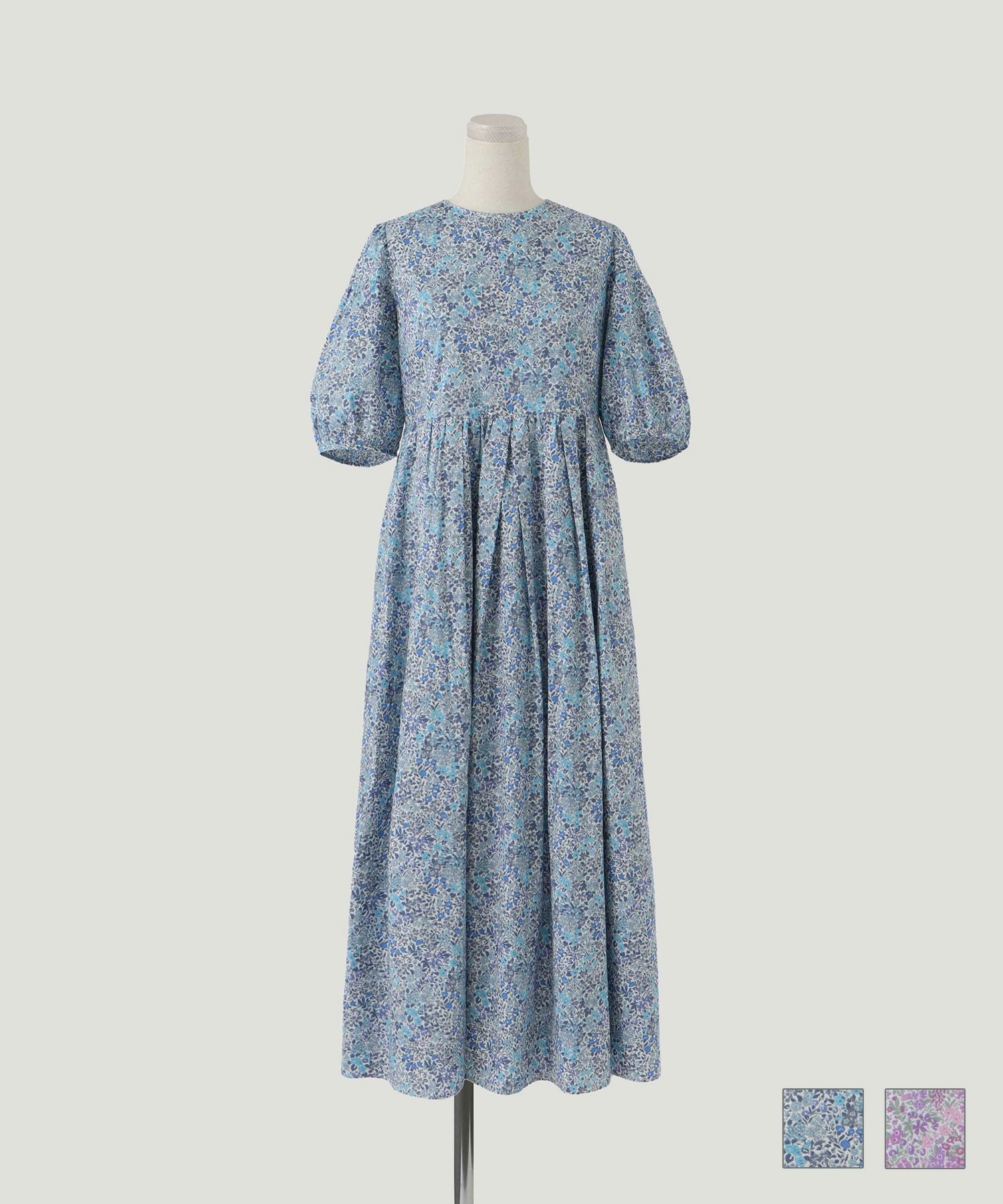 パフスリーブ ロング ワンピース Made with Liberty Fabric HUIT 全2色