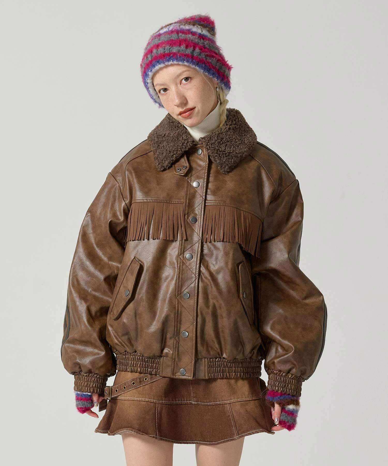 フェイクレザー ボンバージャケット TINA：JOJUN 全2色｜tnj141-0887