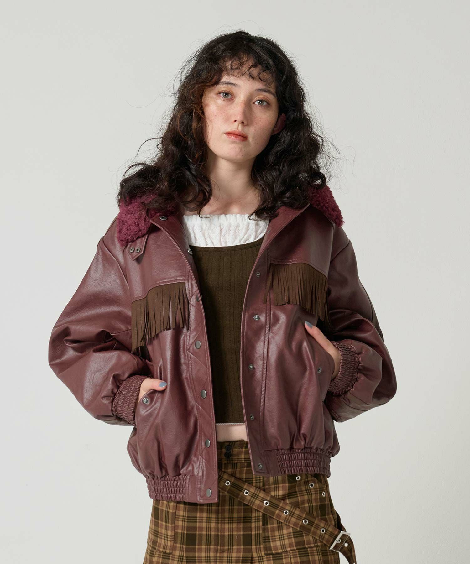 フェイクレザー ボンバージャケット TINA：JOJUN 全2色｜tnj141-0887