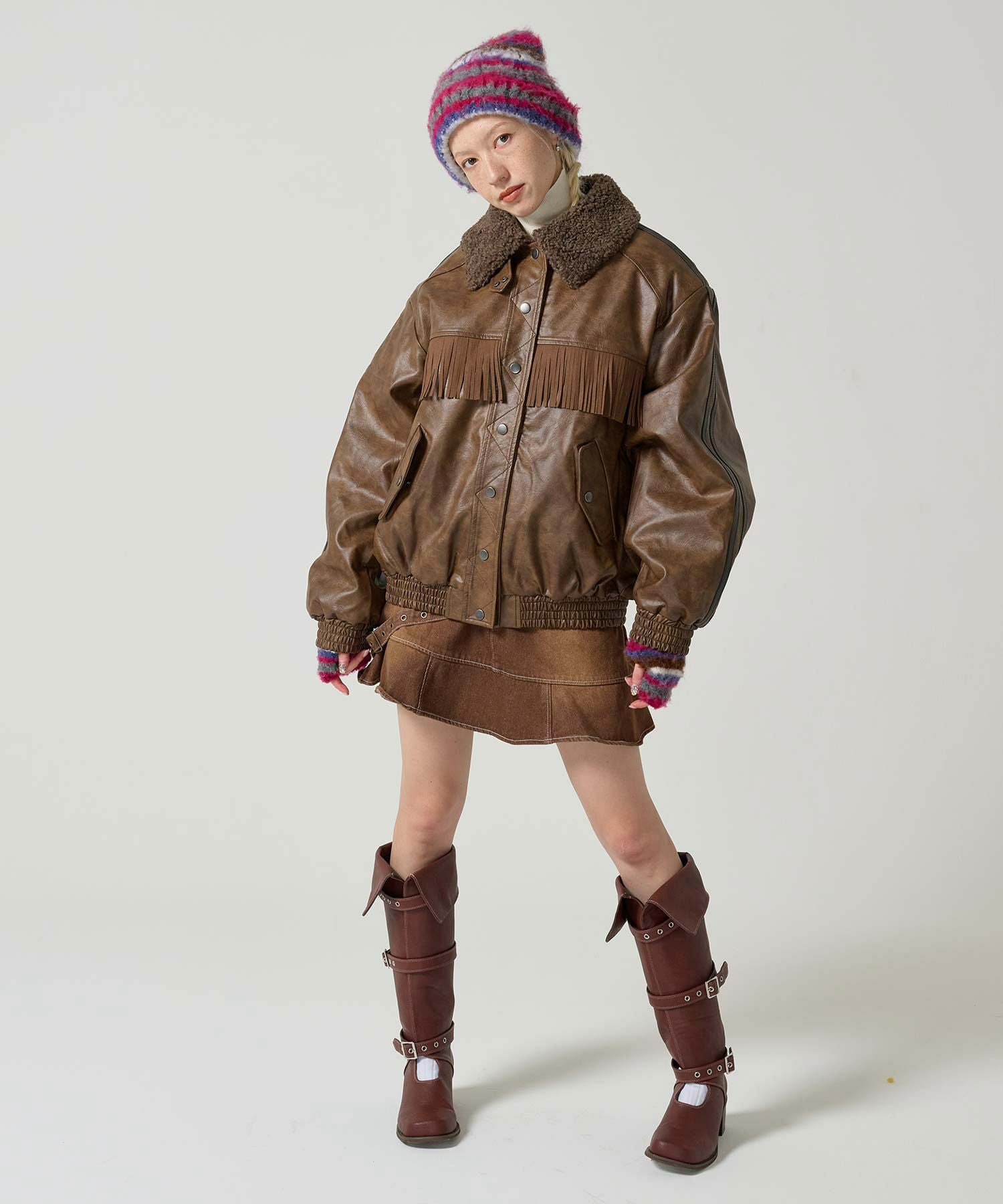 フェイクレザー ボンバージャケット TINA：JOJUN 全2色｜tnj141-0887