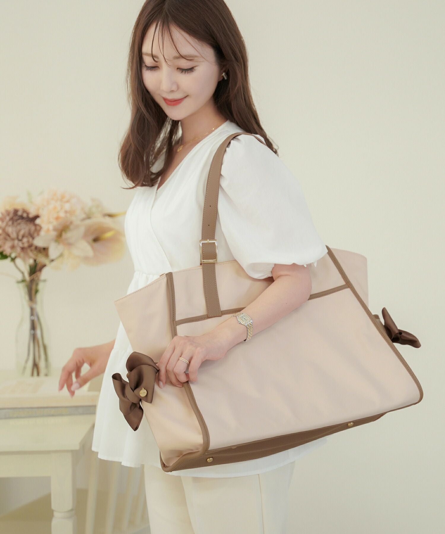 撥水 リボン マザーズ トートバッグ le reve vaniller 全2色 ｜lvn922