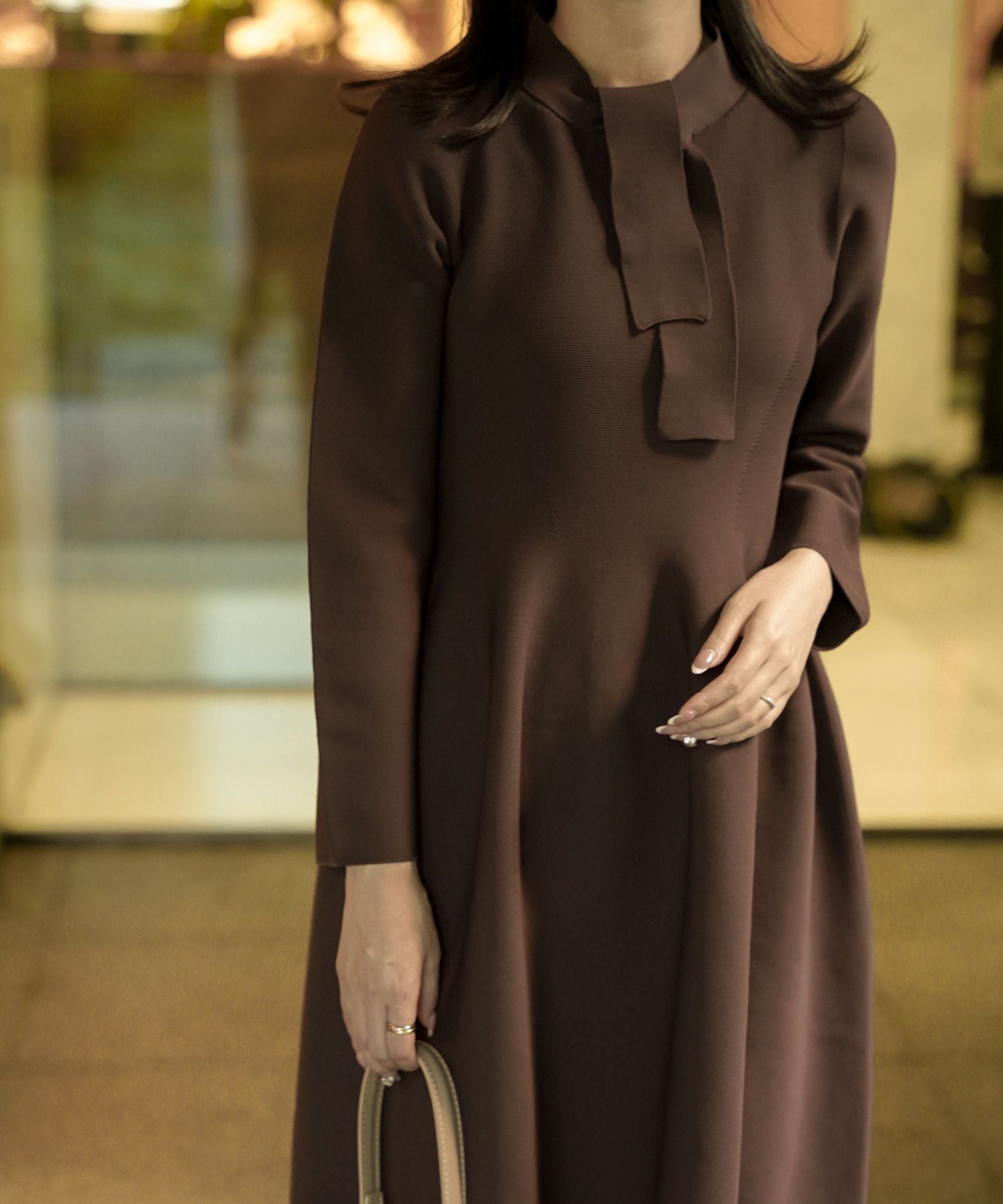 ボウタイ ホールガーメント ニット ワンピース HUIT 全3色｜hit341