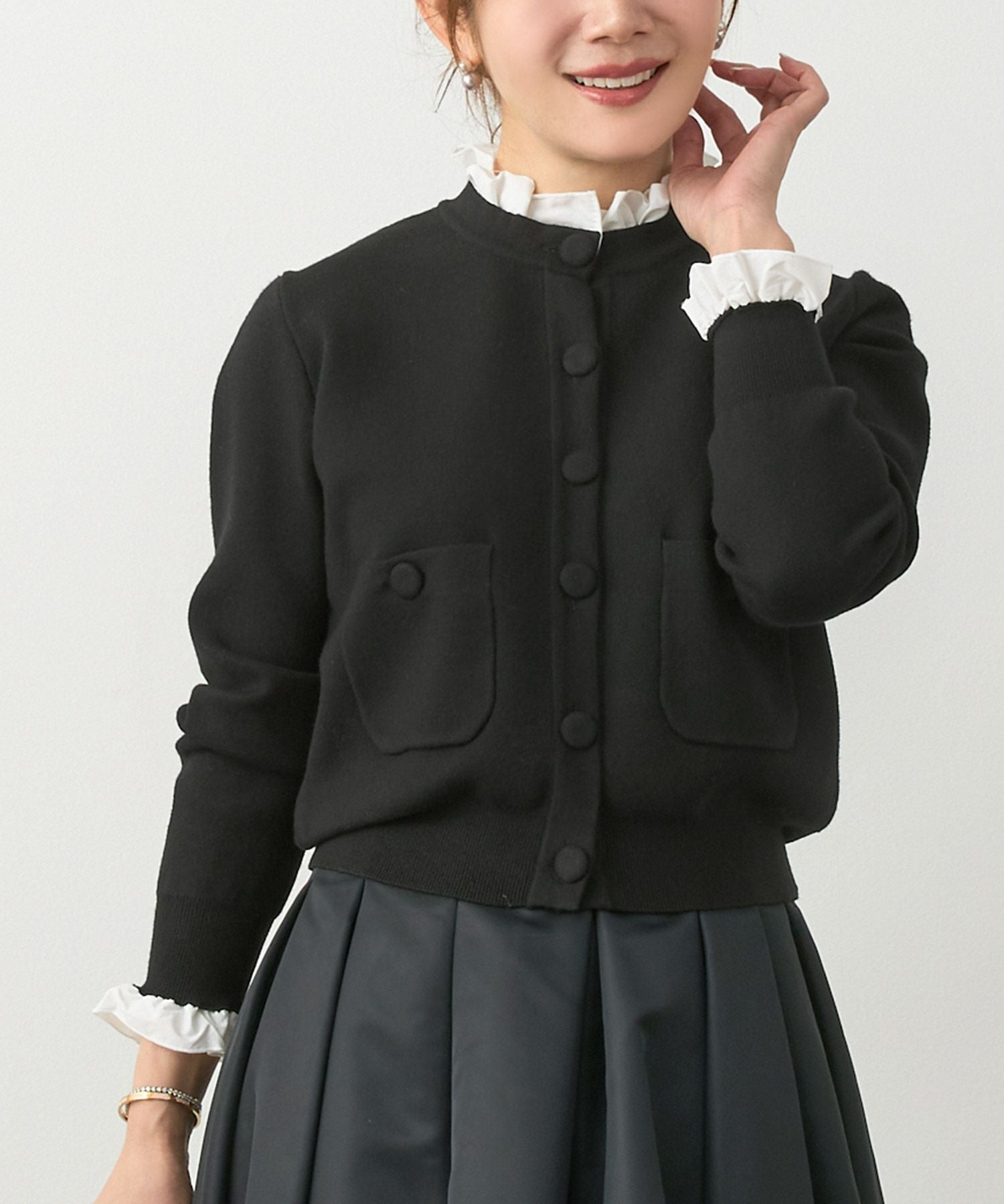 ミラノリブ フリル付き ニット カーディガン Liala×PG 全5色｜lpg441