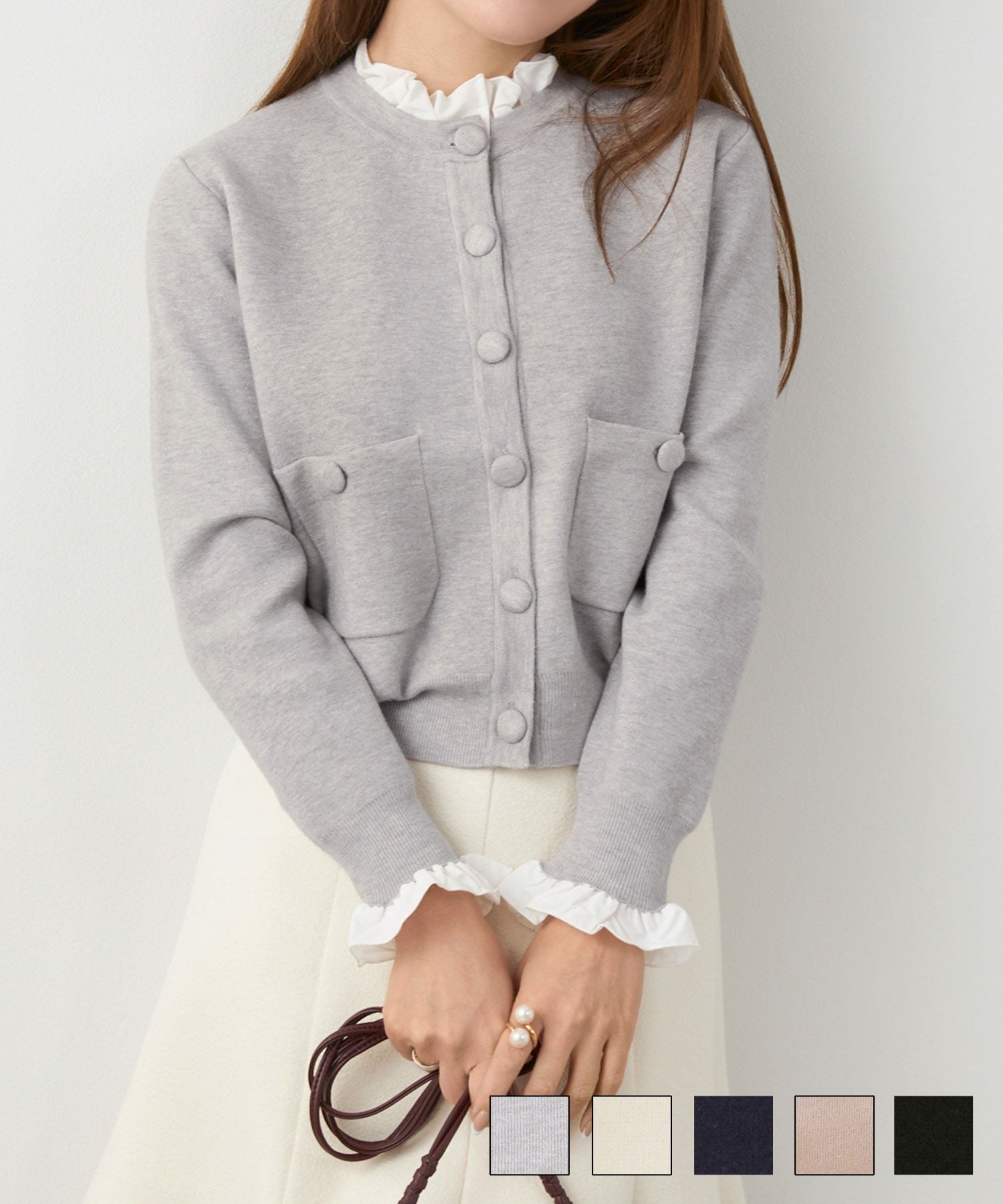 ミラノリブ フリル付き ニット カーディガン Liala×PG 全5色｜lpg441