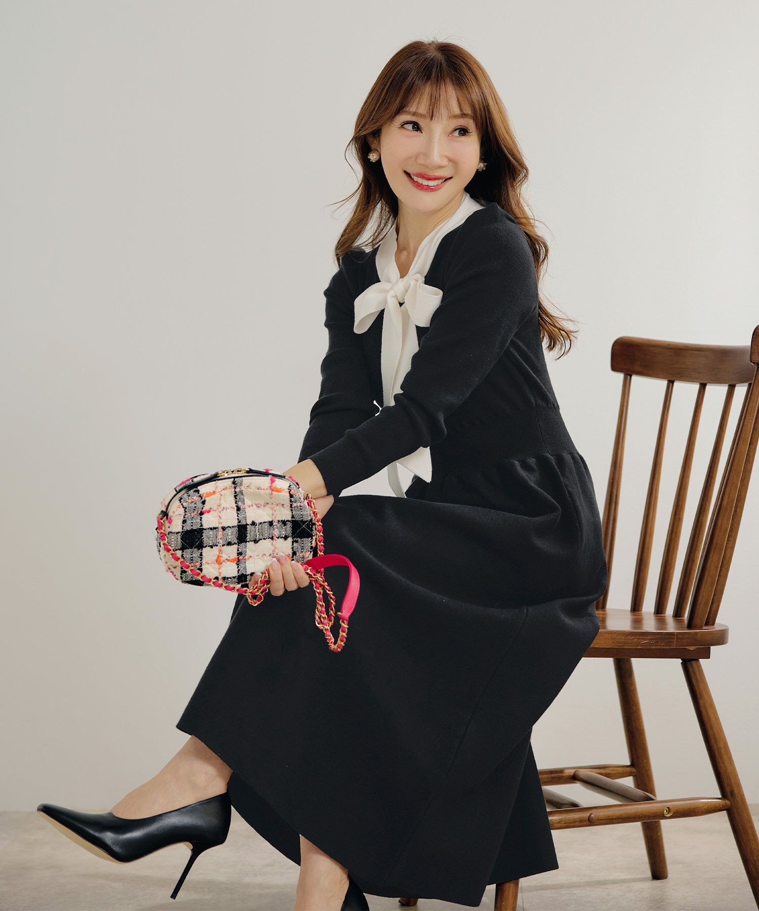 ボウタイ ニット ワンピース Liala×PG 全5色｜lpg341-2034【3】 - 長袖